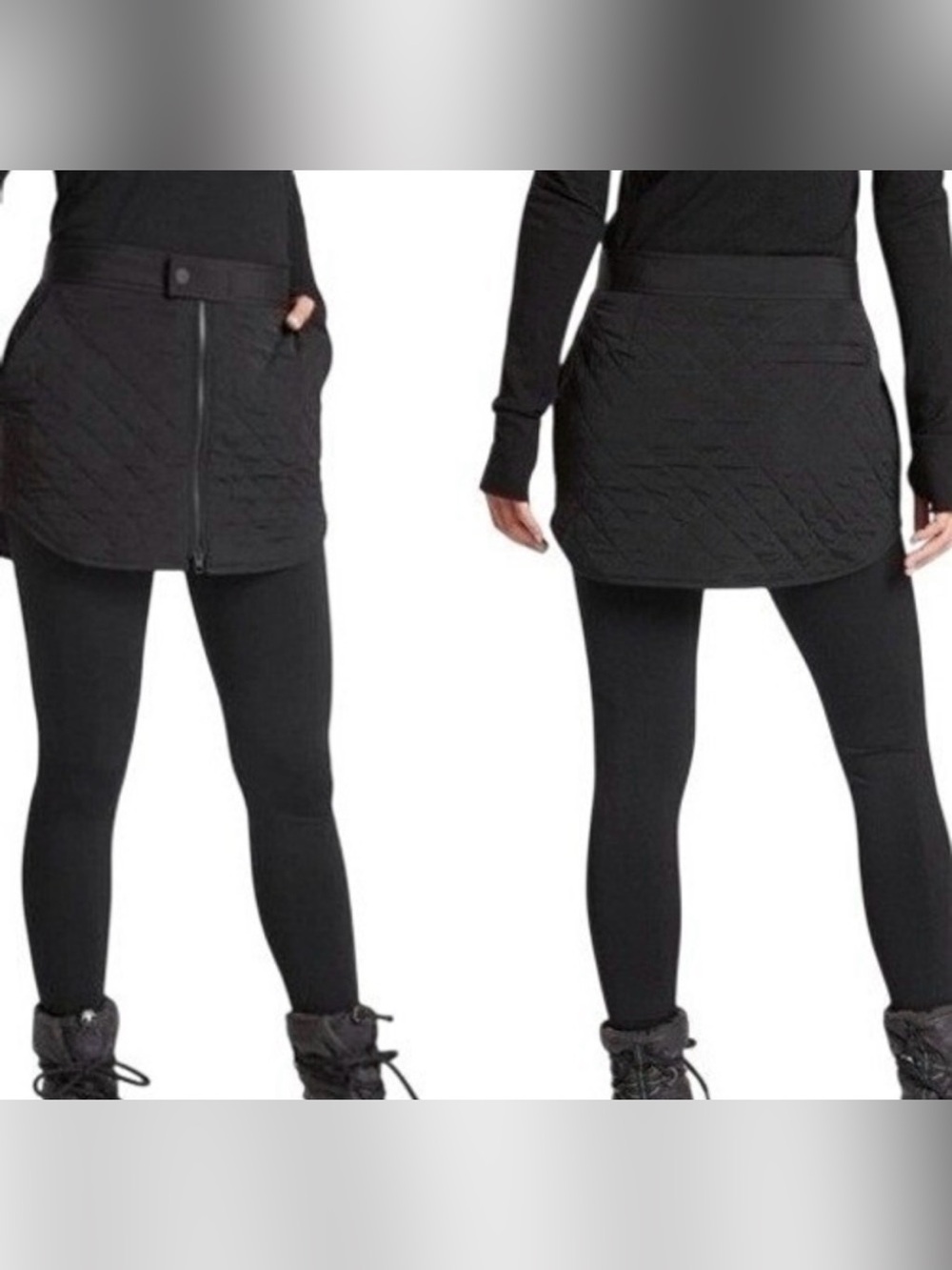 Athleta Quilted Insulated Toasty Buns Thermal Skirt with Front Zipper & Pockets